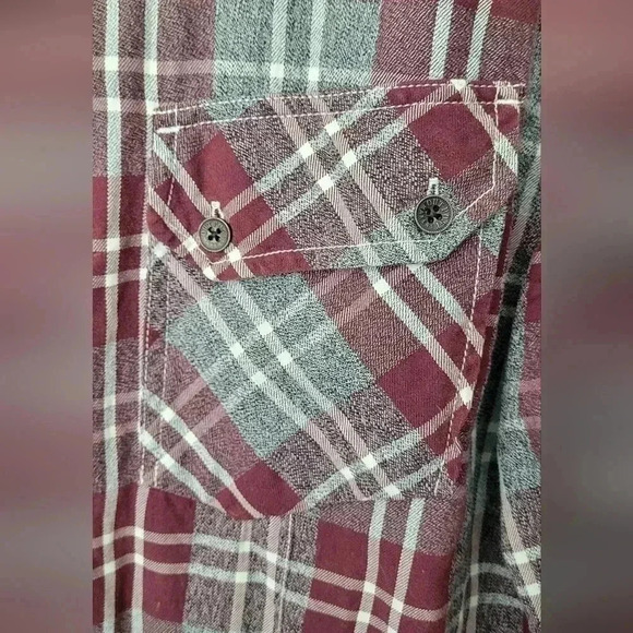 OUTPOST MAKERS flannel shirt Maroon and gray men's size large - Picture 9 of 13
